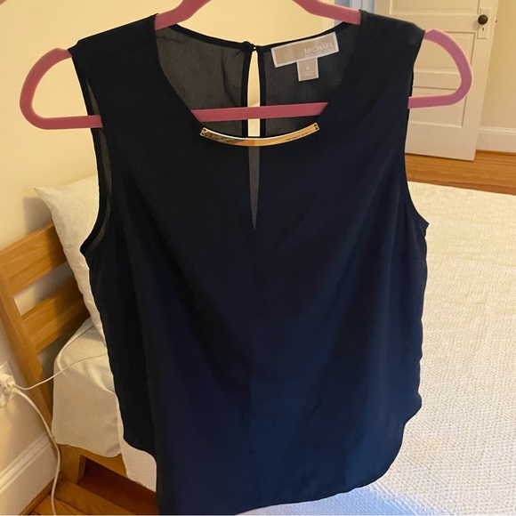 Michael Kors Womens Blouse Sleeveless Gold Necklace Accent - Picture 4 of 5